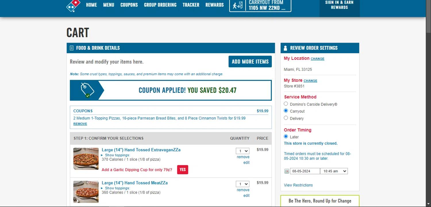where to use Dominos promo code box
