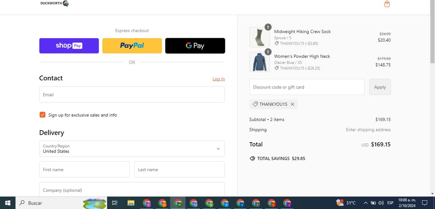 where to use Duckworth promo code box