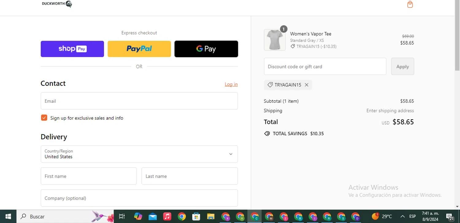 how to use Duckworth coupons