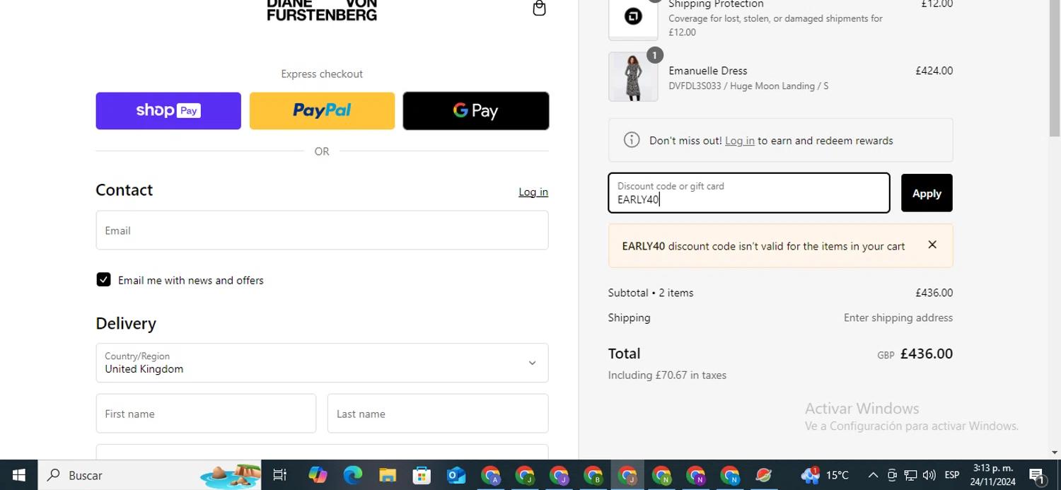 where to use DVF UK promo code box
