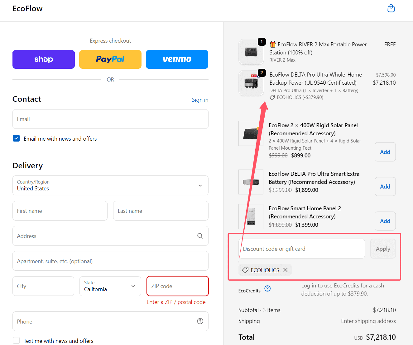 how to use EcoFlow coupons