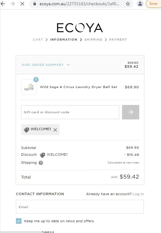where to use Ecoya promo code box