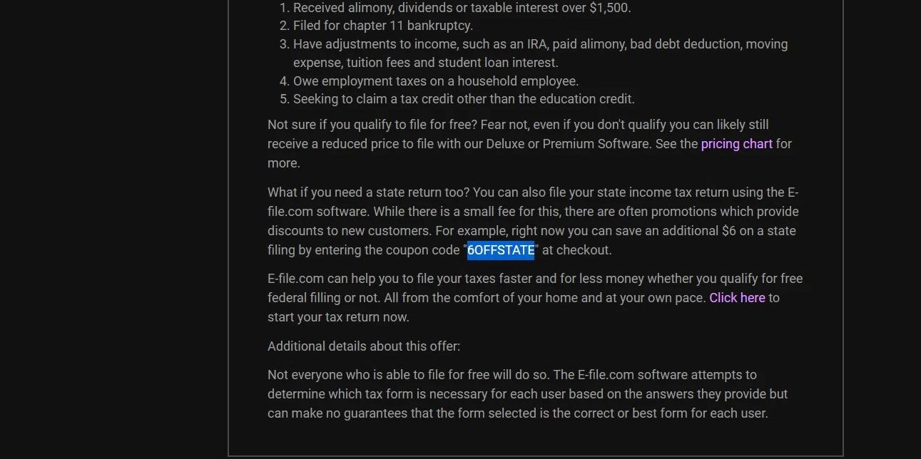 where to use Efile promo code box