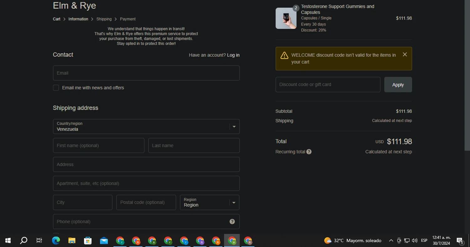 where to use Elm & Rye promo code box
