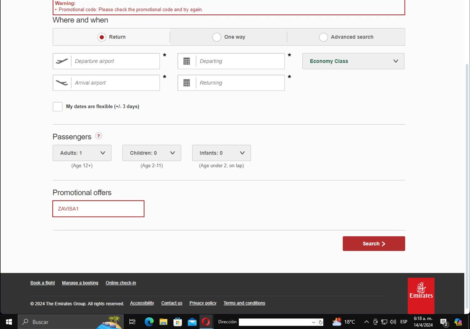 where to use Emirates promo code box