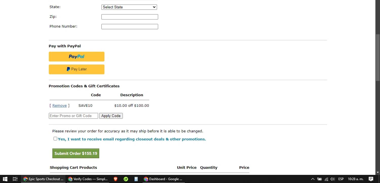 where to use Epic Sports promo code box