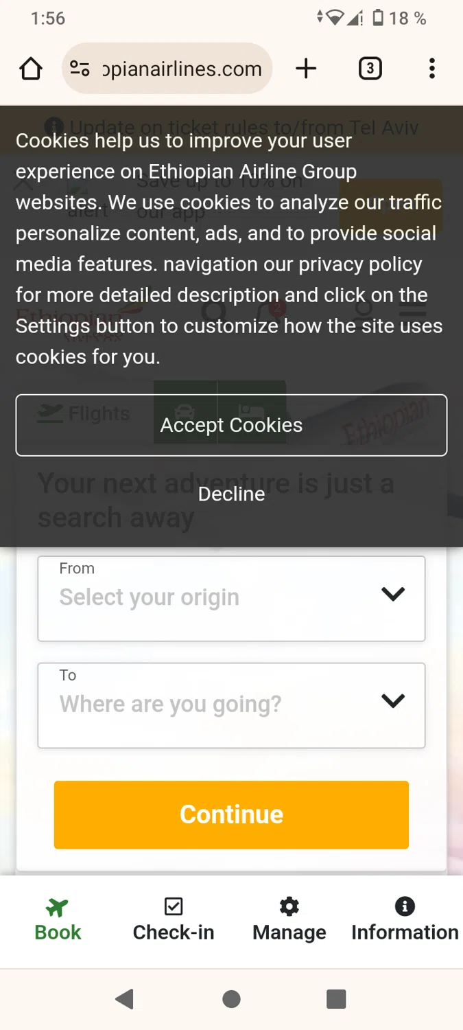 where to use Ethiopian Airlines promo code box