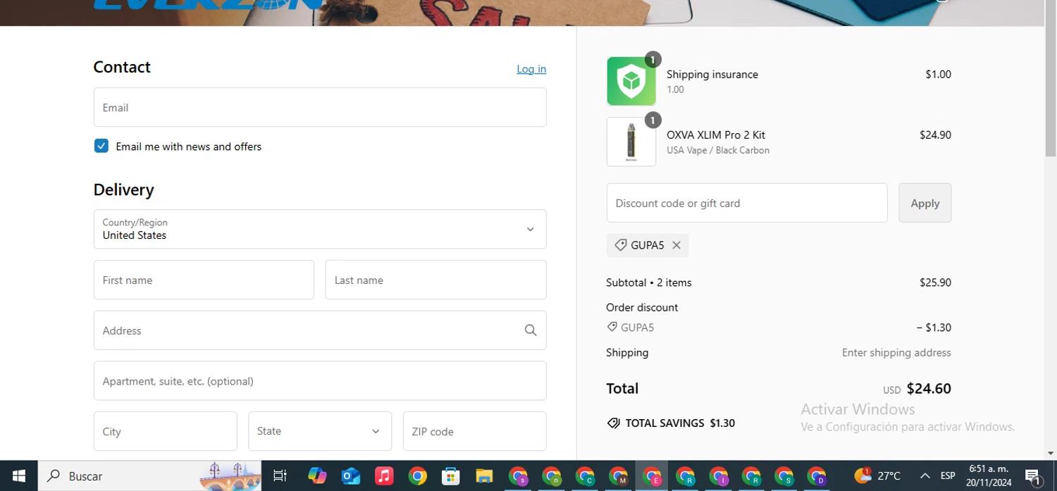 where to use Everzon promo code box