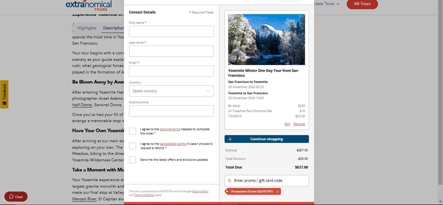 where to use Extranomical Tours promo code box