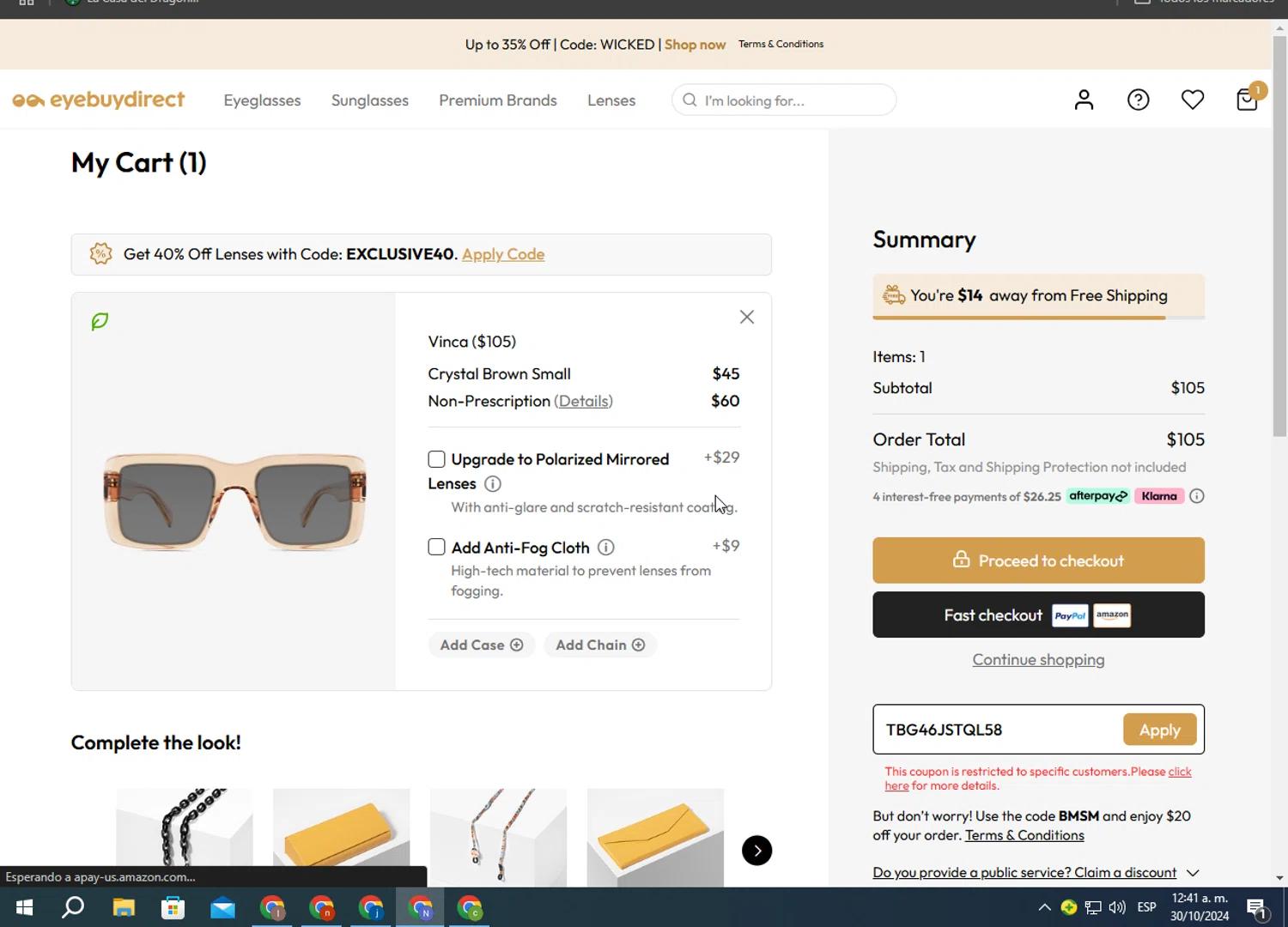 where to use EyeBuyDirect promo code box