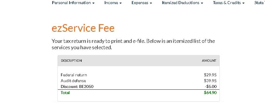 where to use ezTaxReturn promo code box