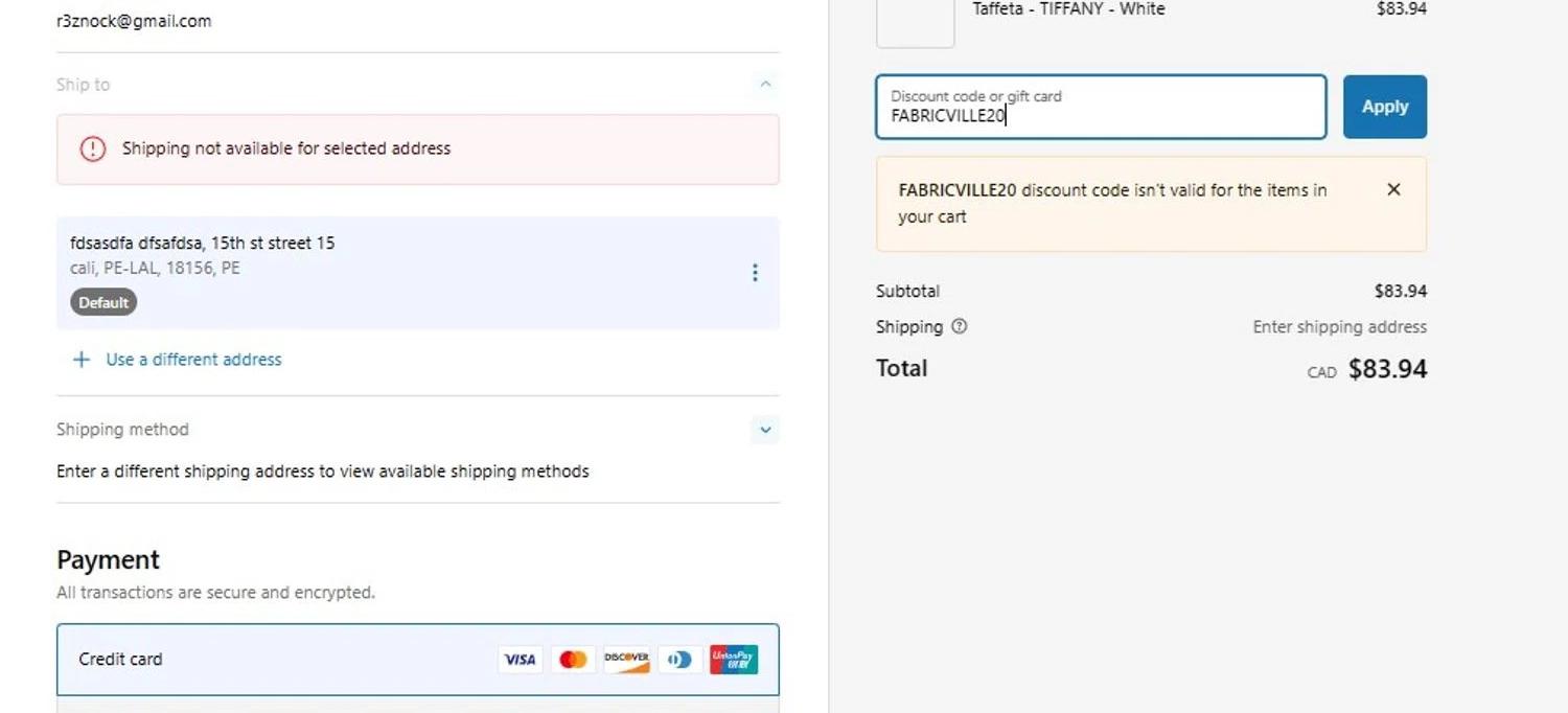 where to use Fabricville promo code box