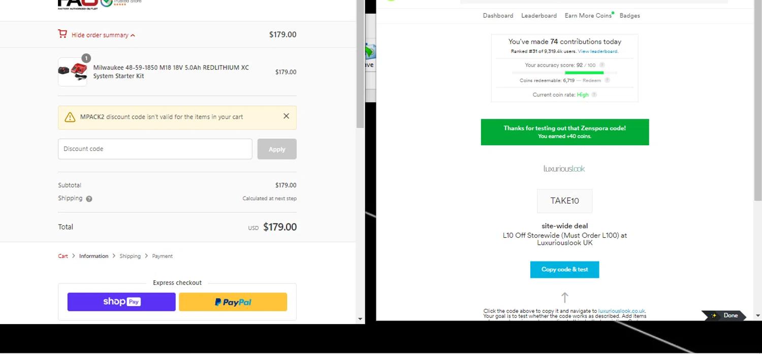 where to use Factory Authorized Outlet promo code box