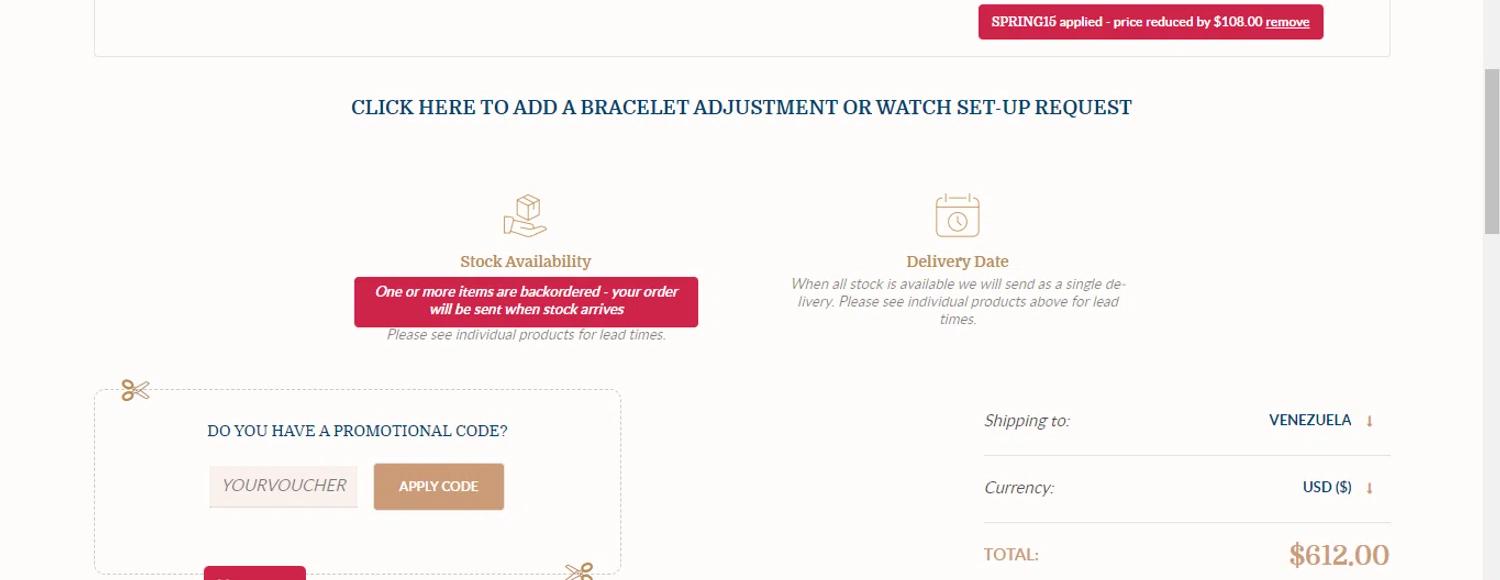 where to use First Class Watches promo code box