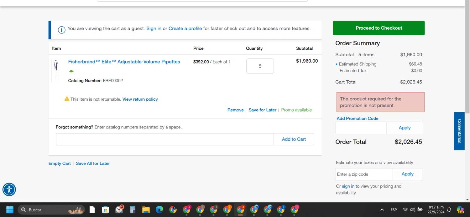 where to use Flinn Scientific promo code box