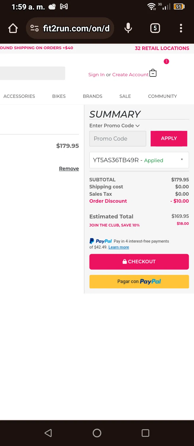 where to use Fit2run promo code box