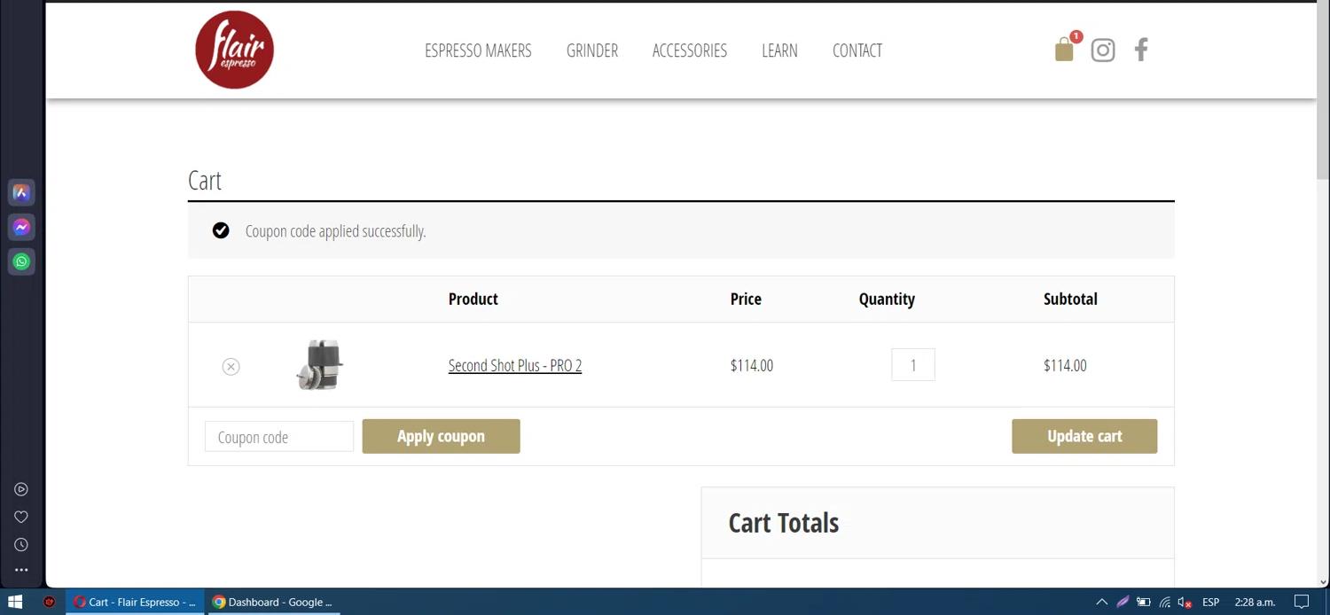 where to use Flair Espresso Maker promo code box