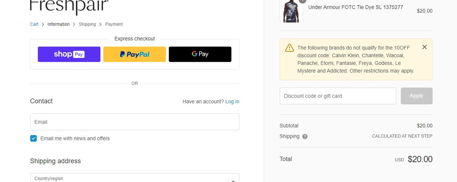 where to use Freshpair promo code box