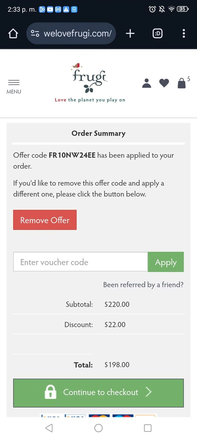 where to use Frugi promo code box