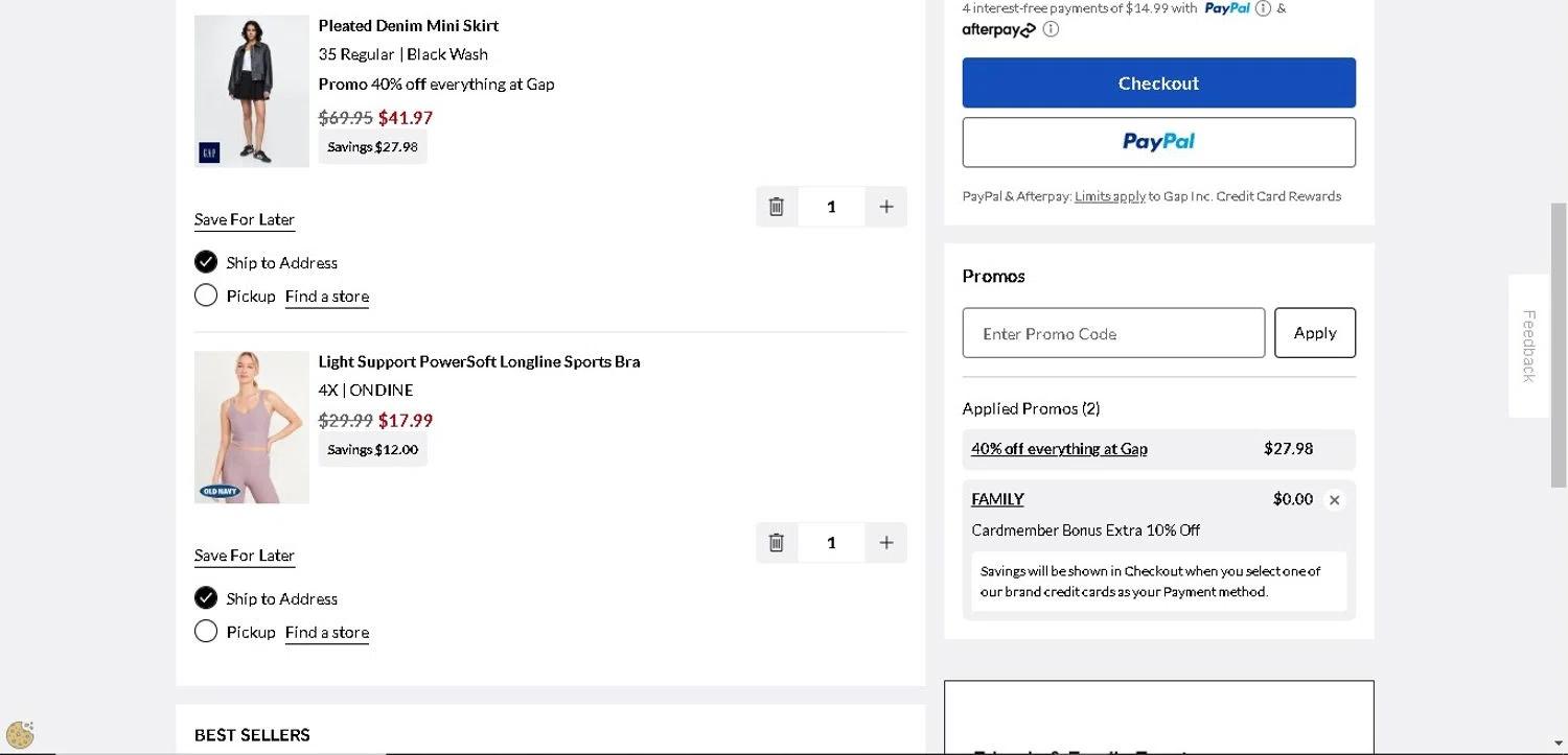 where to use Gap promo code box