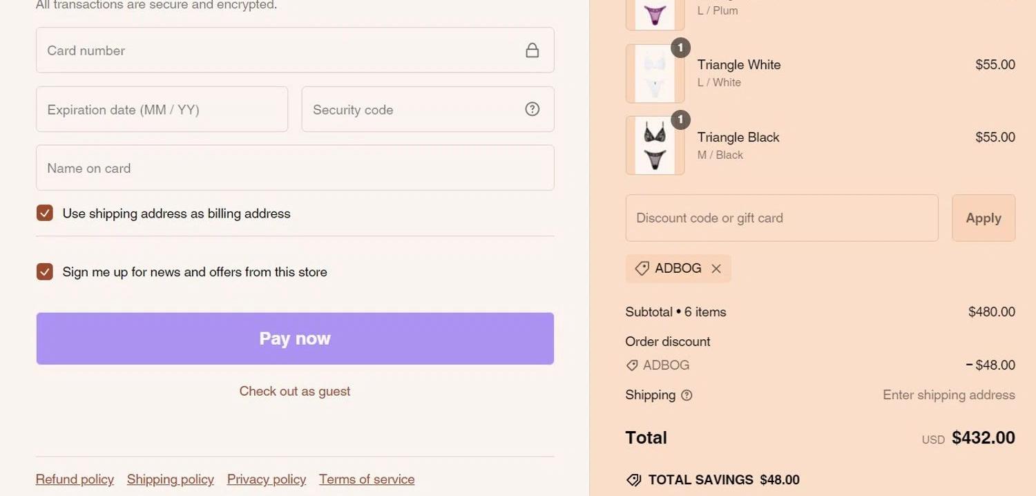 where to use Gooseberry Intimates promo code box