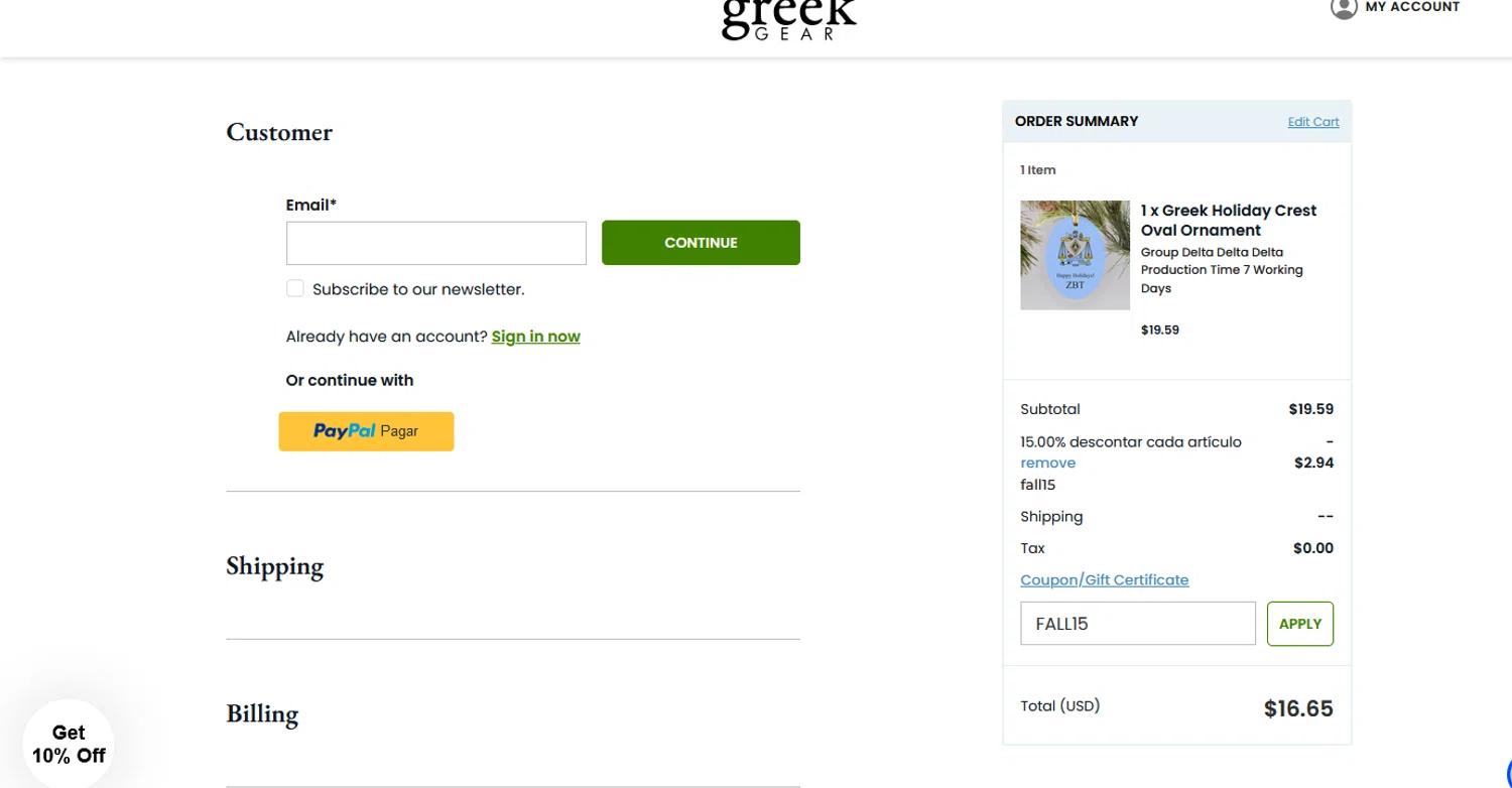 how to use Greek Gear coupons