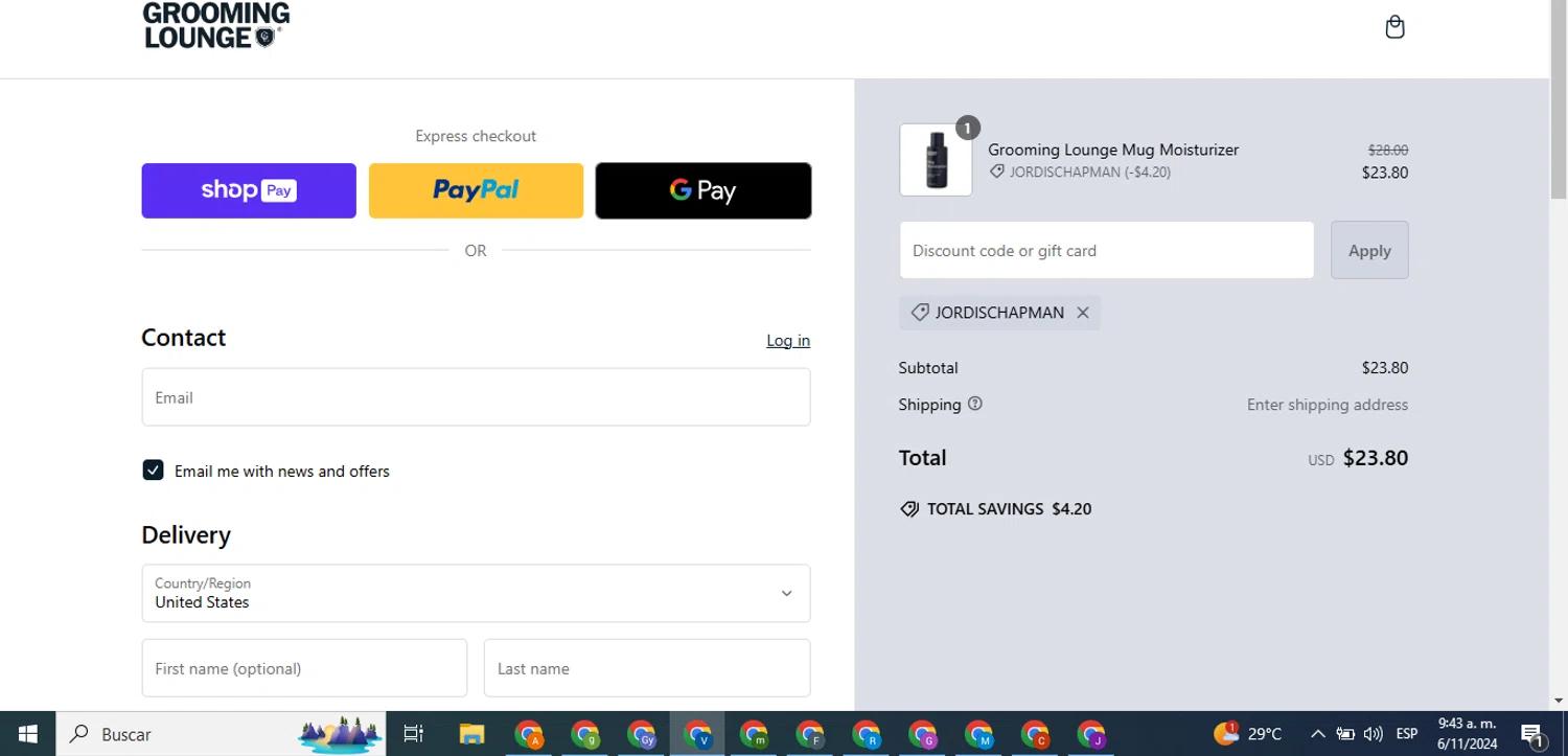 where to use Grooming Lounge promo code box