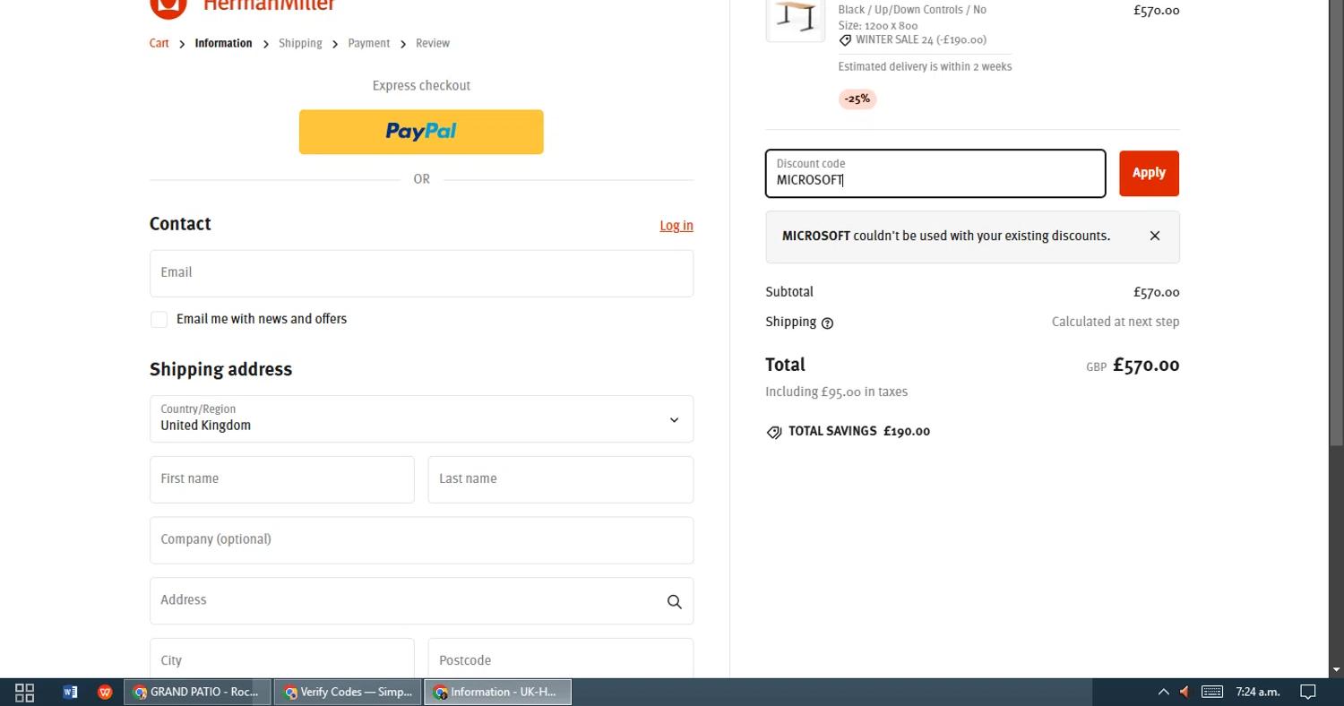 where to use Herman Miller promo code box