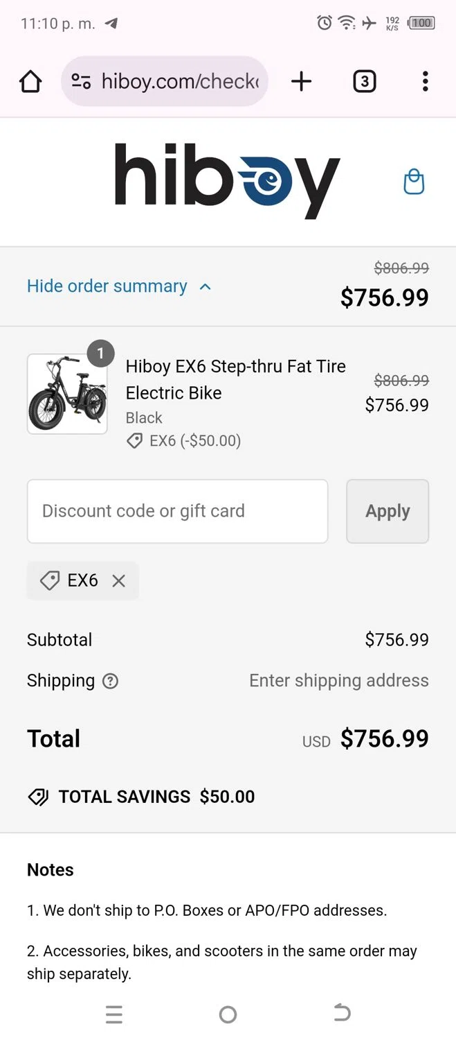 where to use Hiboy promo code box