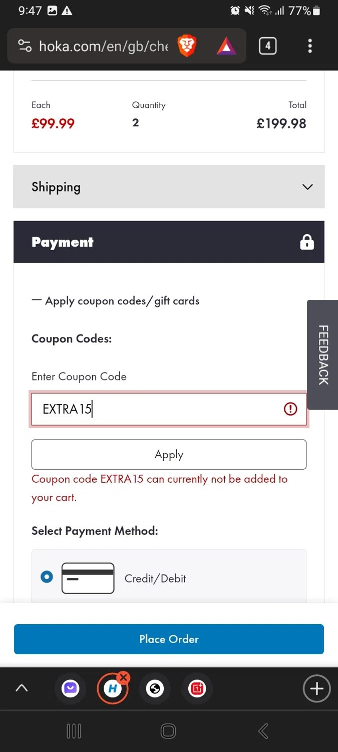 where to use Hoka promo code box