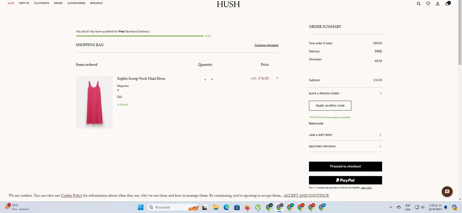 where to use Hush promo code box