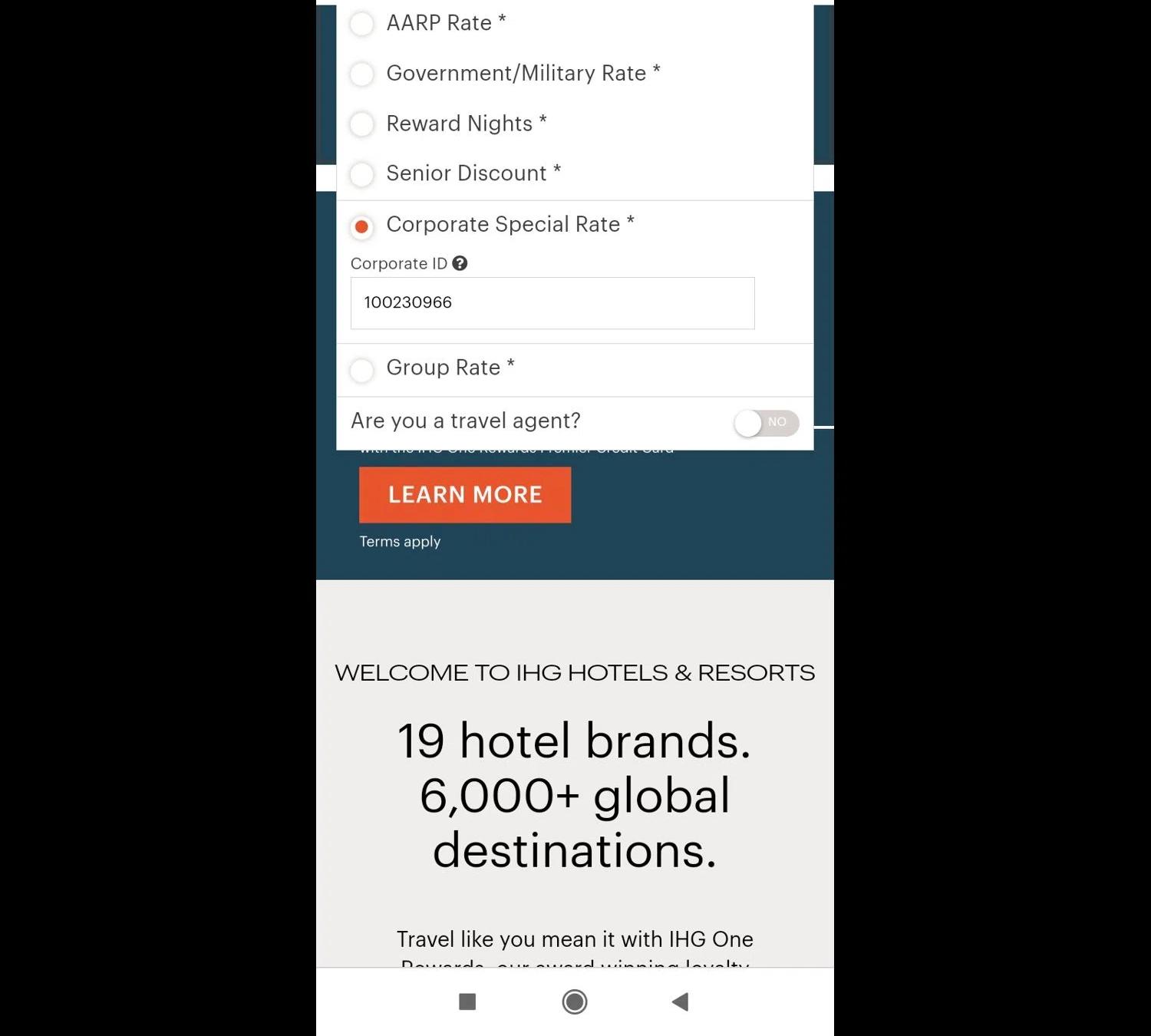 where to use Holiday Inn promo code box