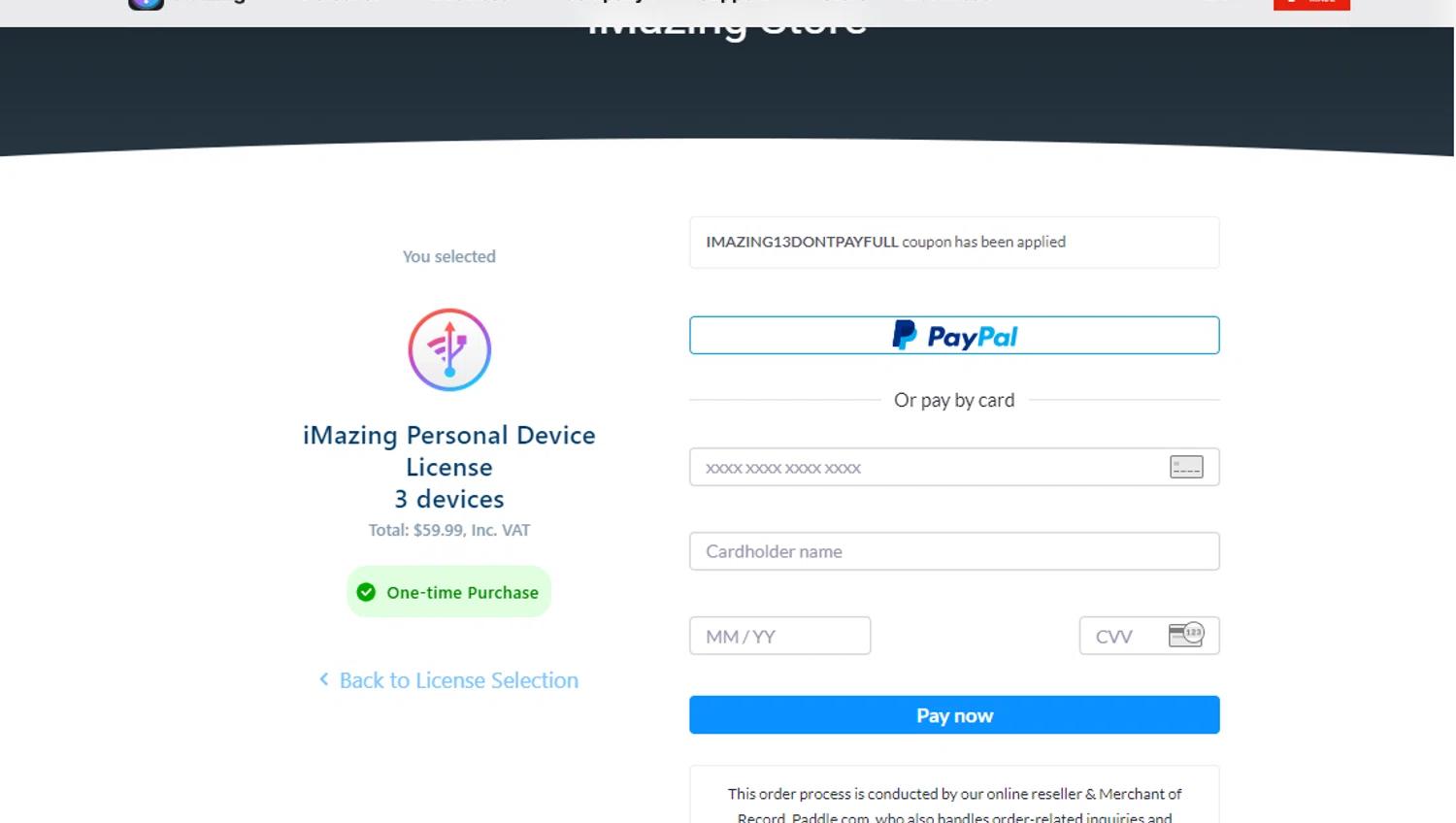 where to use iMazing promo code box