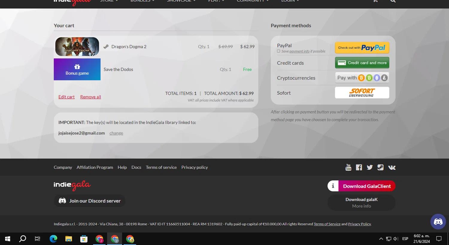 where to use IndieGala promo code box