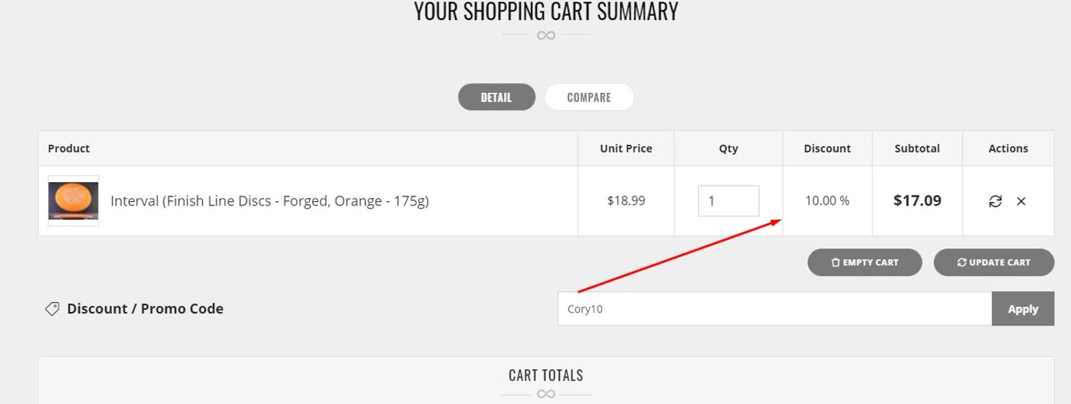 where to use Infinite Discs promo code box