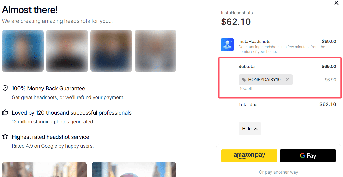 where to use Instaheadshots promo code box