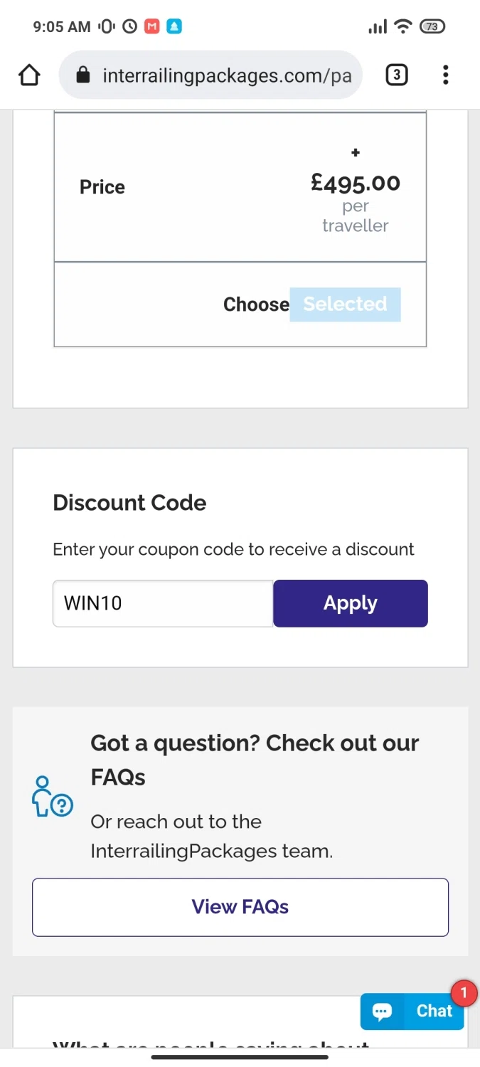 where to use Interrail promo code box