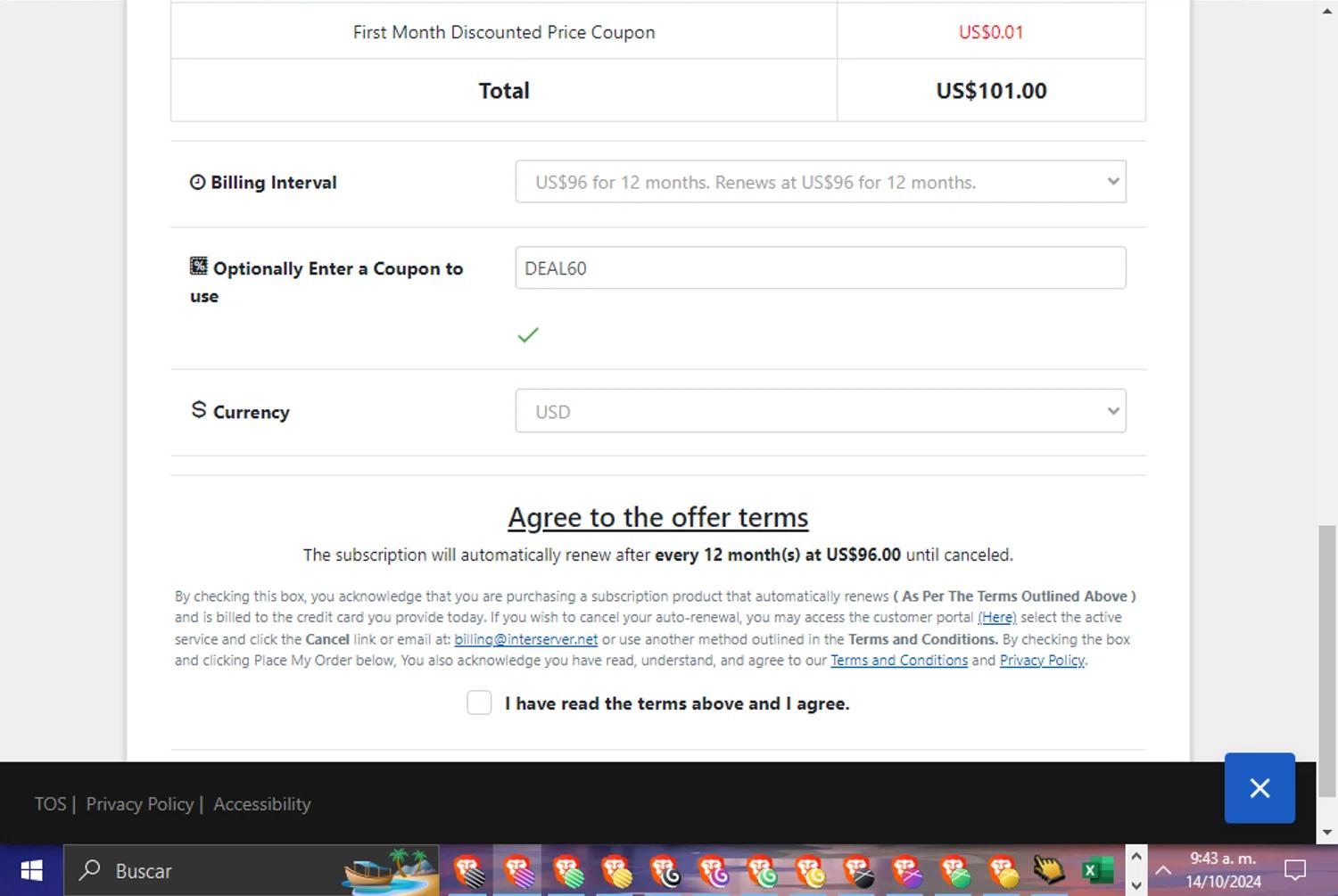 where to use InterServer promo code box