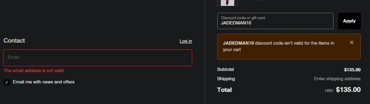 where to use Jaded London promo code box