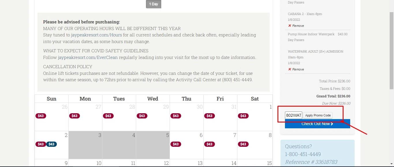 where to use Jay Peak promo code box