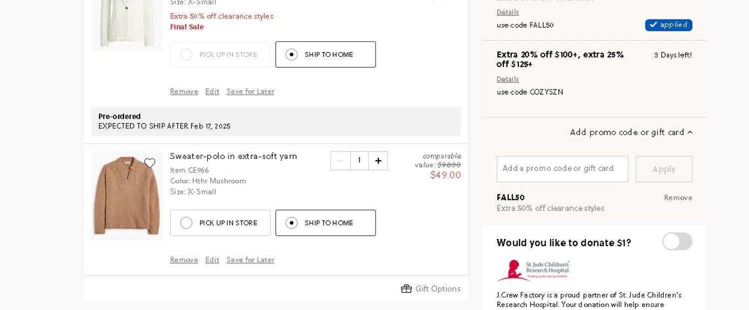 where to use J.Crew Factory promo code box