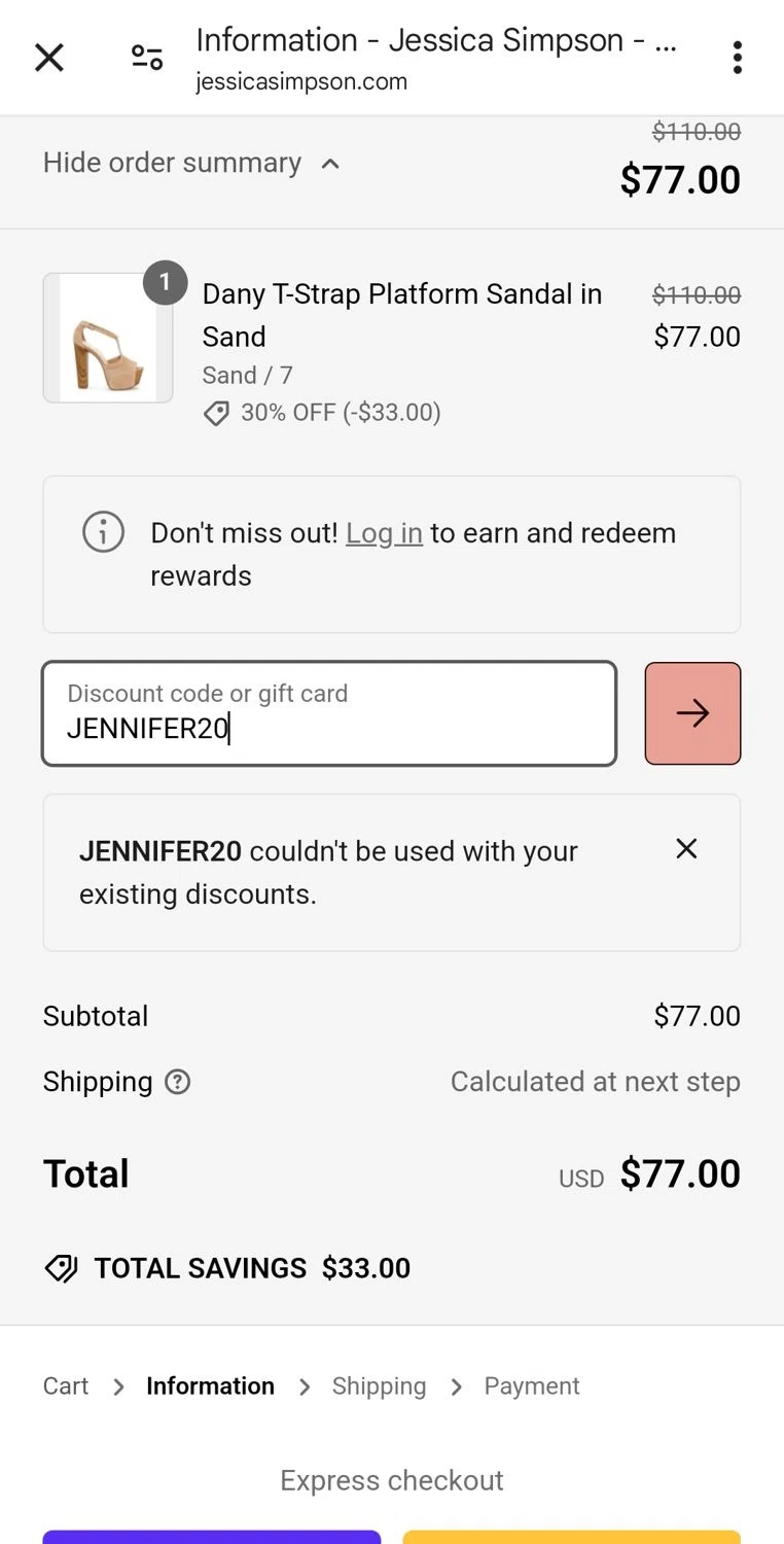 how to use Jessica Simpson coupons