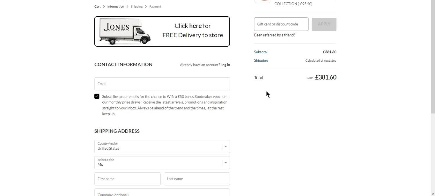 where to use Jones Bootmaker promo code box