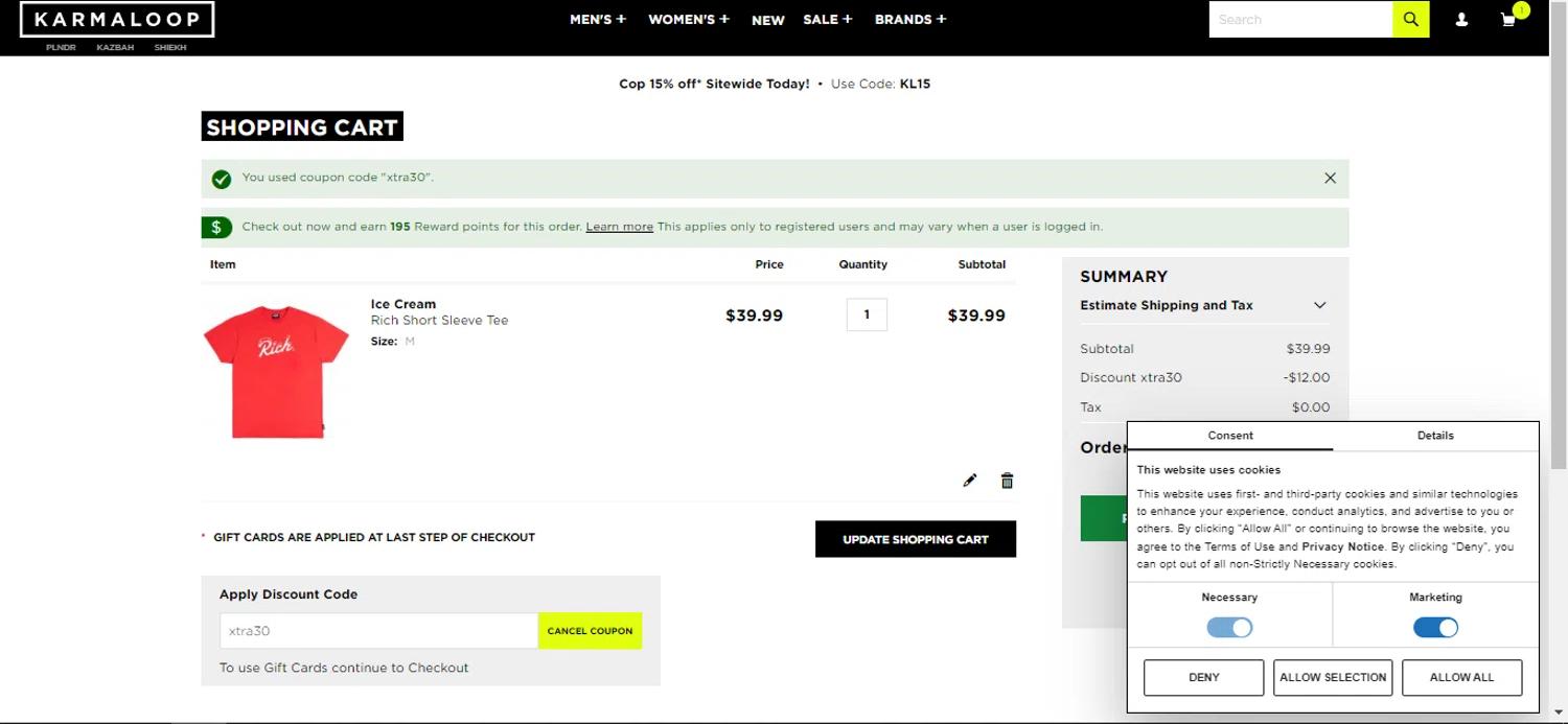 where to use Karmaloop promo code box