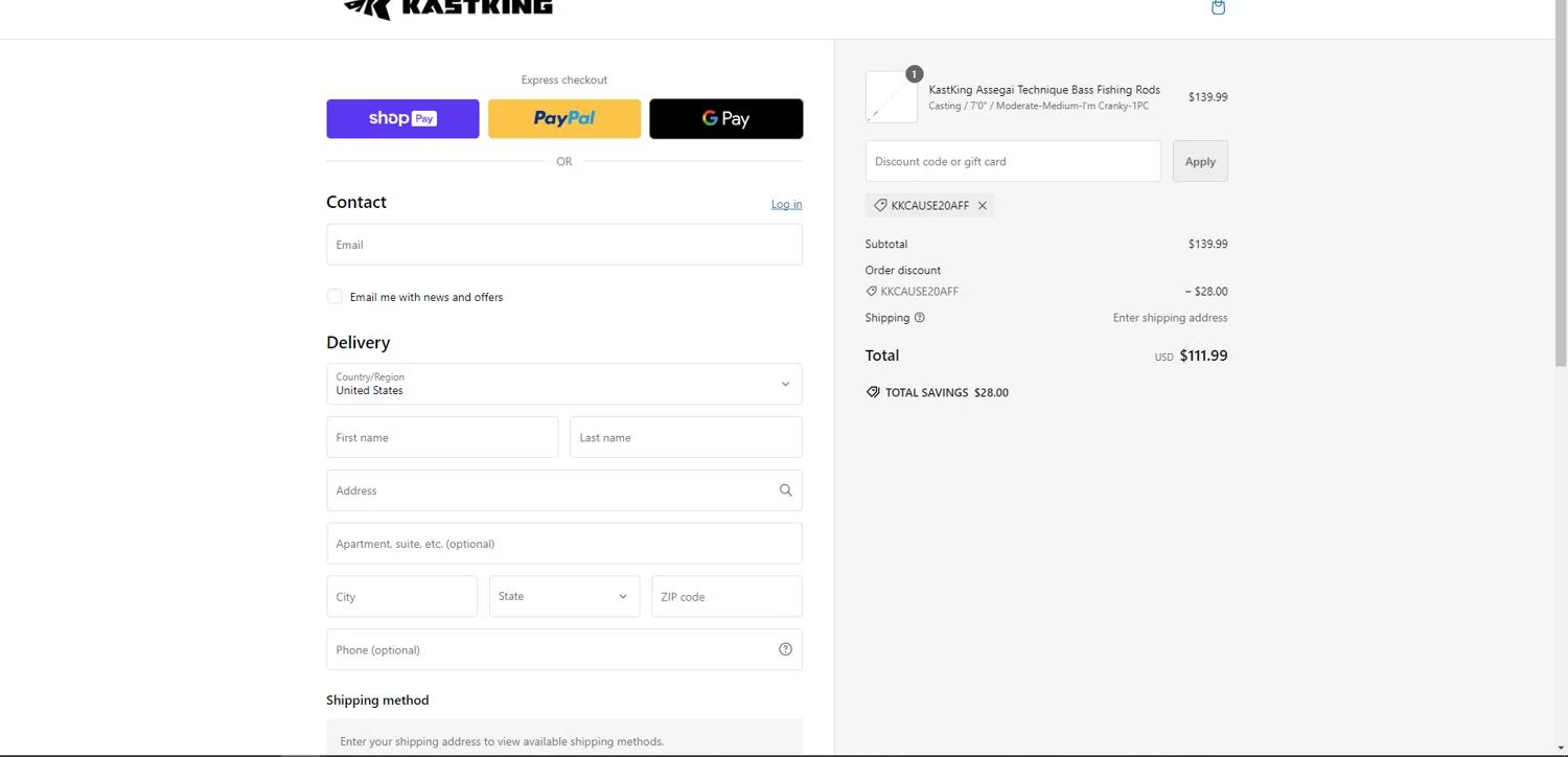 where to use KastKing promo code box