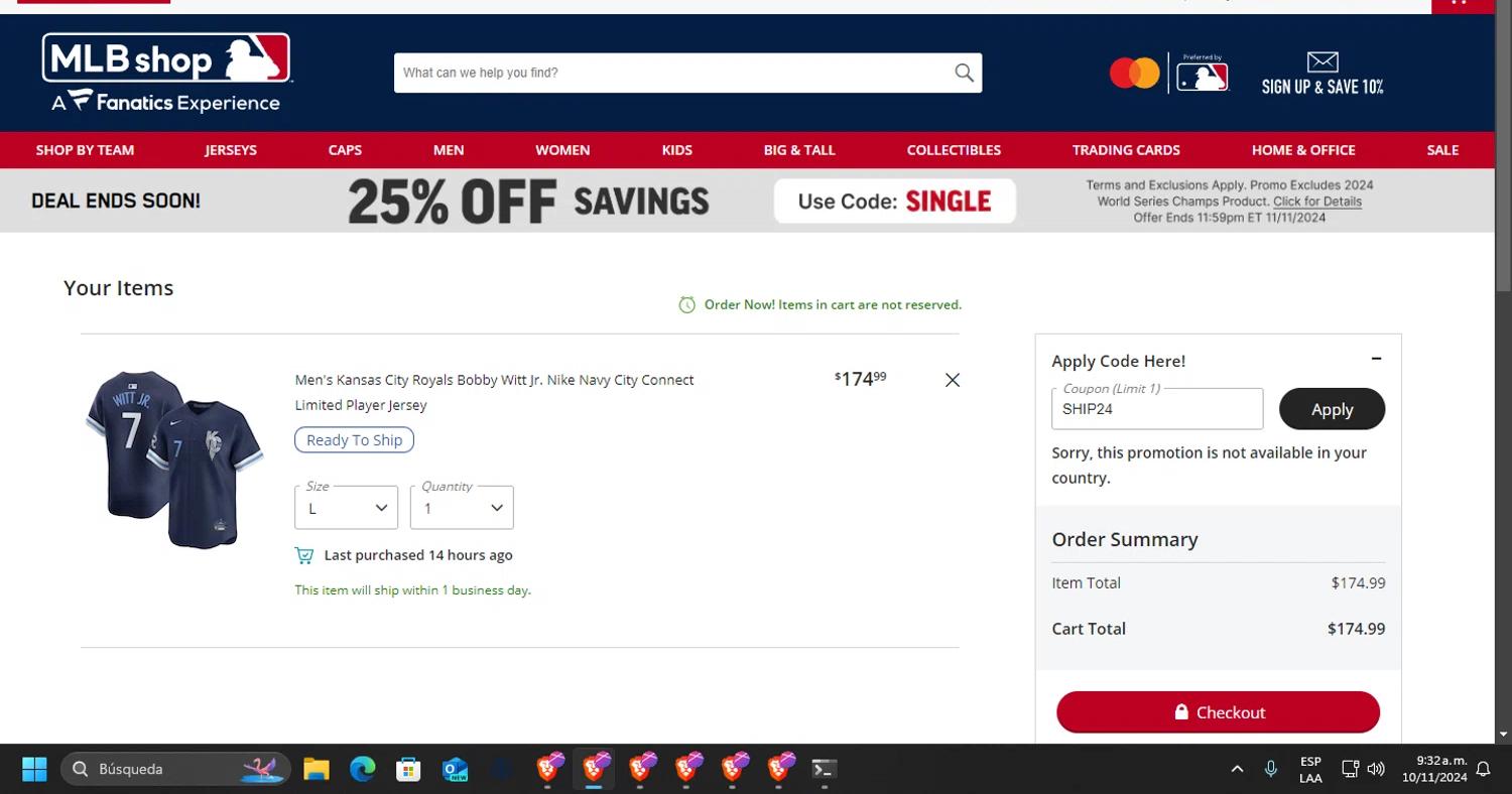 where to use MLB Shop promo code box