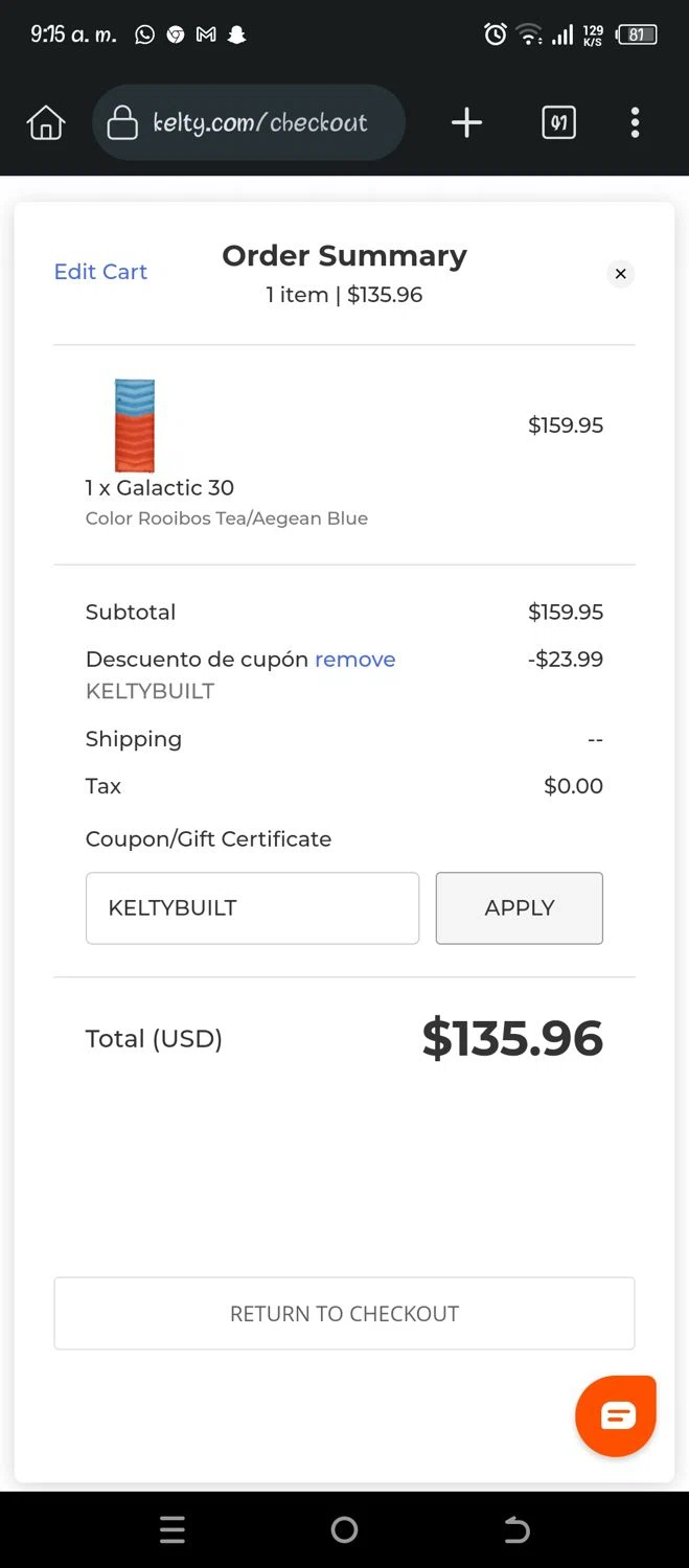 where to use Kelty promo code box