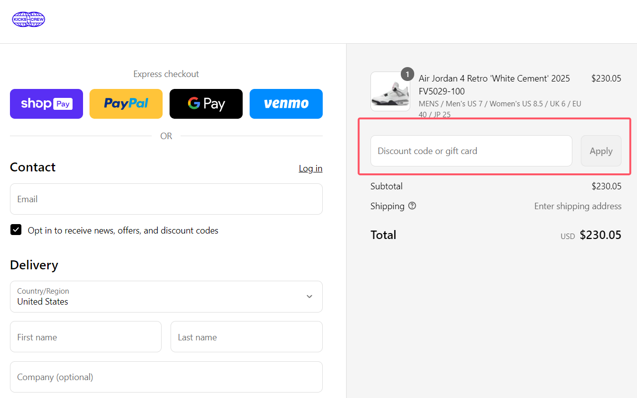 how to use KicksCrew coupons