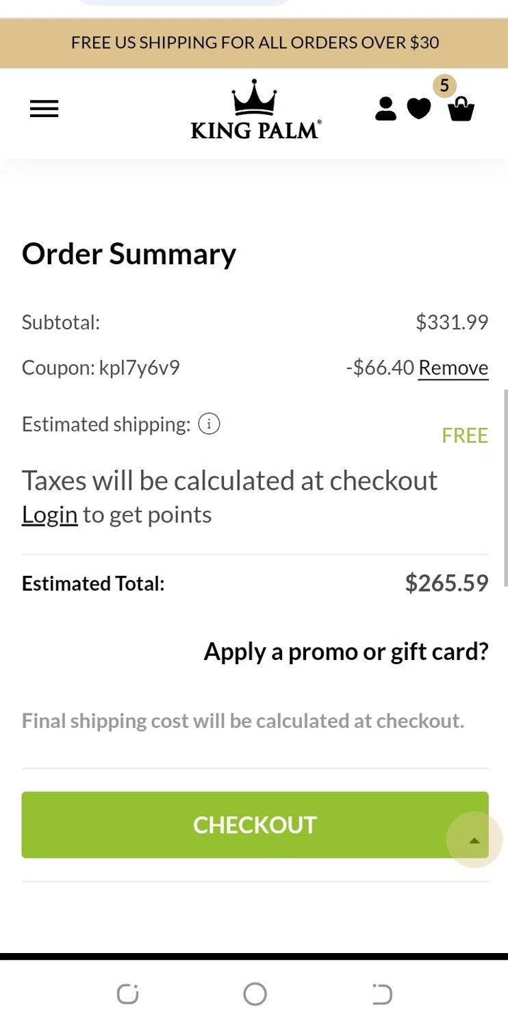 where to use King Palm promo code box