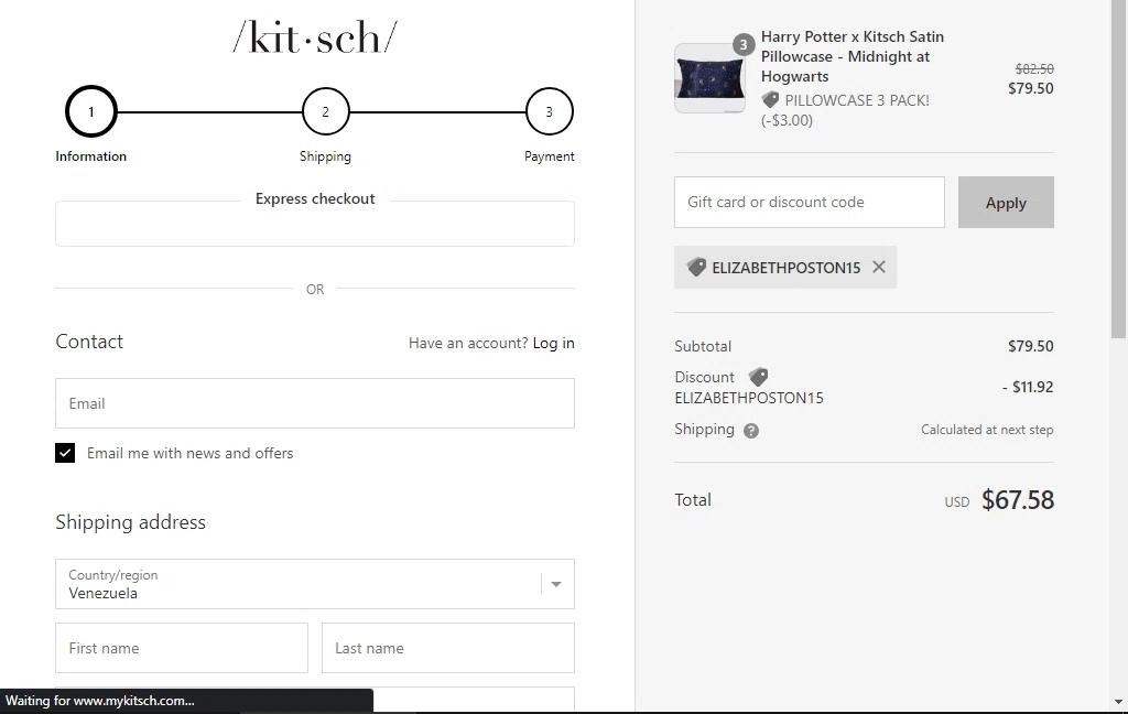 where to use Kitsch promo code box